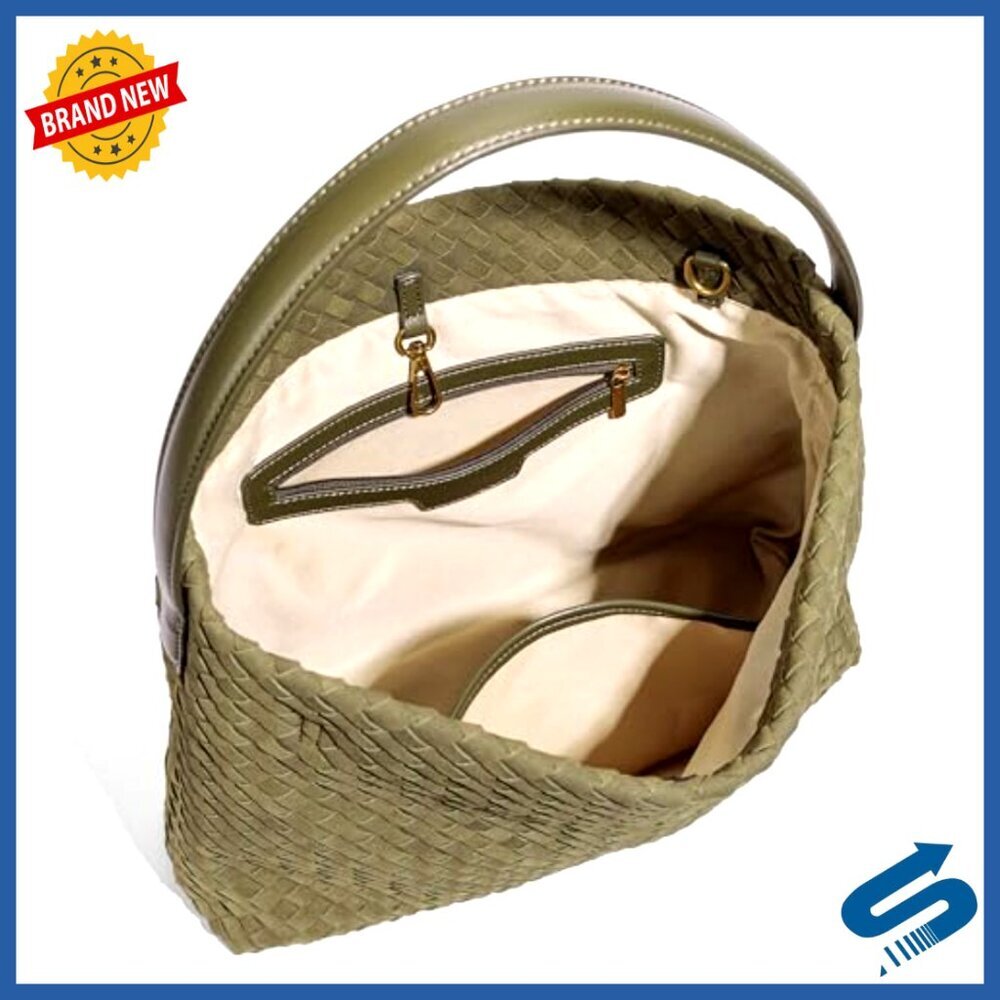 Large Woven Suede Hobo Tote with Detachable Crossbody Strap - Picture 5 of 7